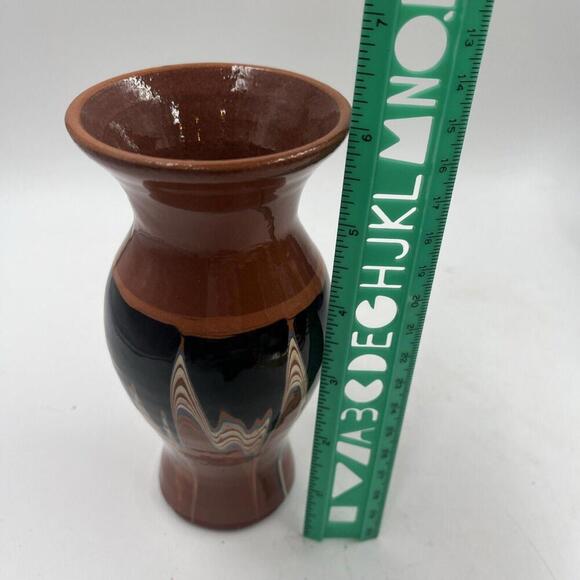 Vintage Painted And Dripped Glazed Bulgarian Terracotta Vase MCM Unique - Picture 7 of 7